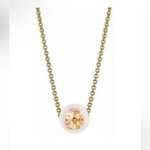 🎁 TORY BURCH GOLD PEARL KIRA LOGO PENDANT NECKLACE $189